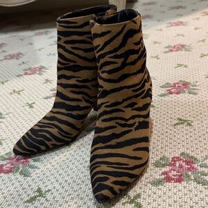 Marc Fisher Tiger-Print Pointed Toe Ankle Boots - Brown/Black